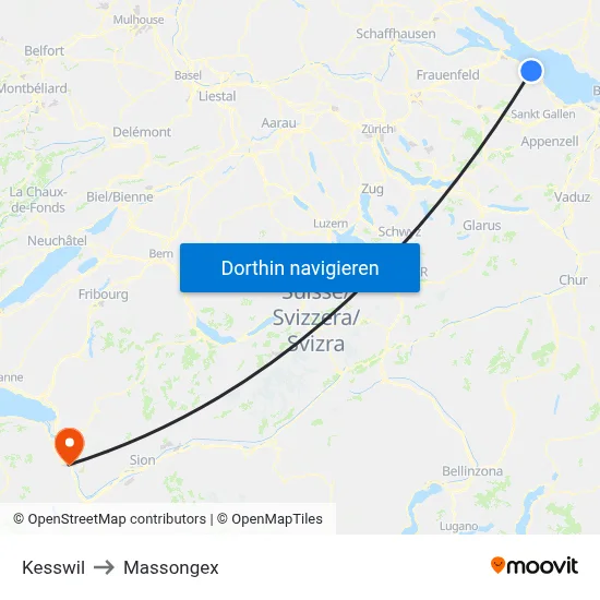 Kesswil to Massongex map