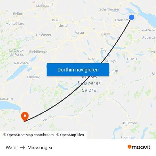 Wäldi to Massongex map