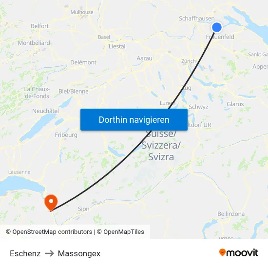 Eschenz to Massongex map