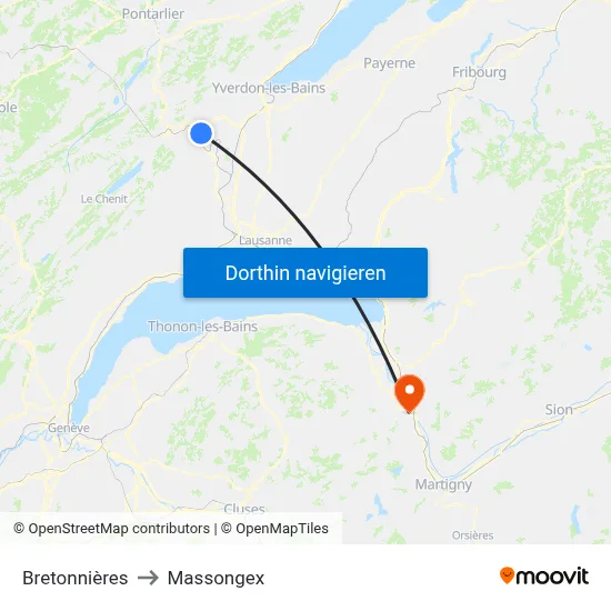 Bretonnières to Massongex map