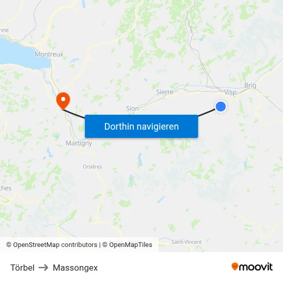 Törbel to Massongex map