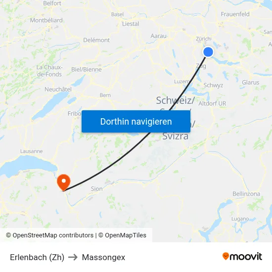 Erlenbach (Zh) to Massongex map