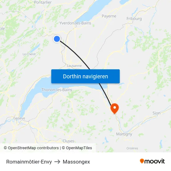 Romainmôtier-Envy to Massongex map