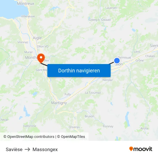 Savièse to Massongex map