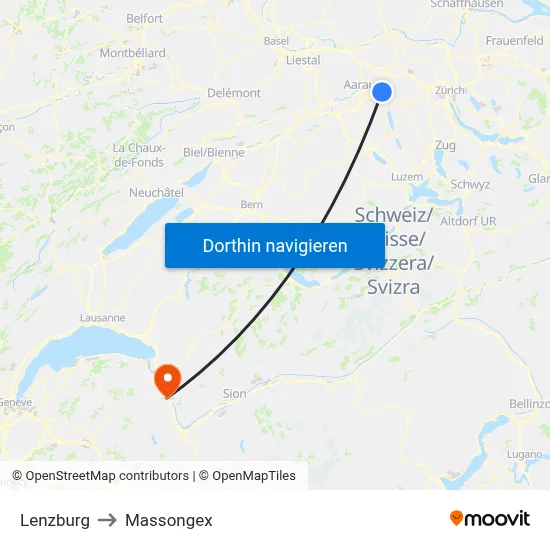 Lenzburg to Massongex map