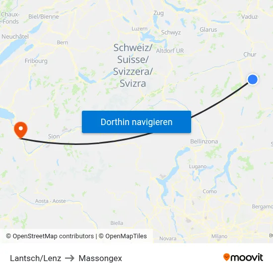 Lantsch/Lenz to Massongex map