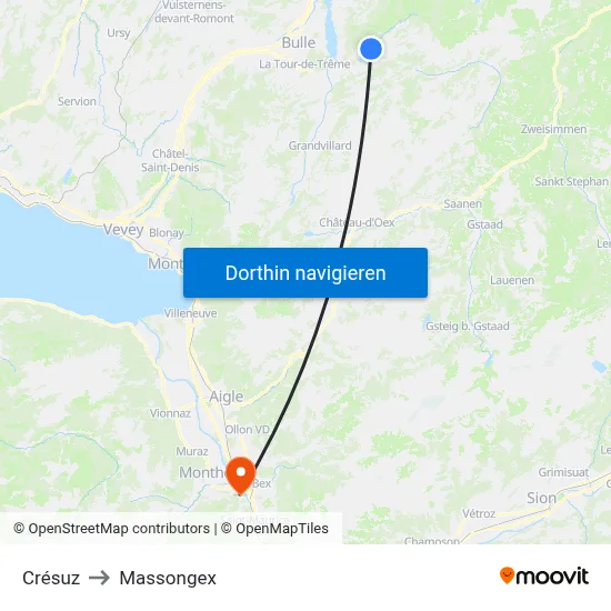 Crésuz to Massongex map