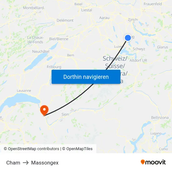 Cham to Massongex map