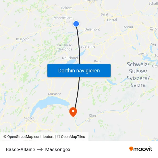 Basse-Allaine to Massongex map