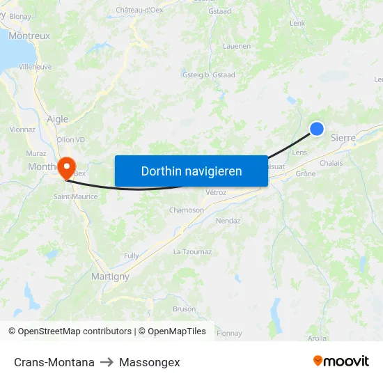 Crans-Montana to Massongex map