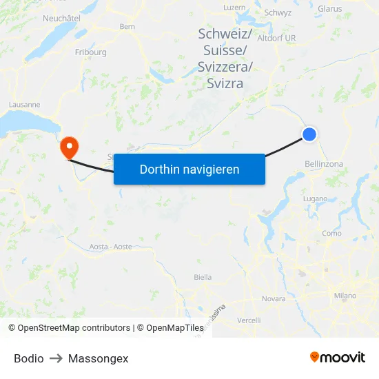 Bodio to Massongex map
