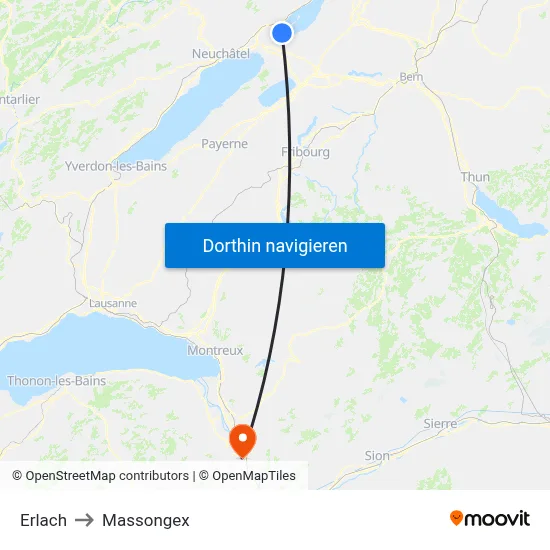 Erlach to Massongex map