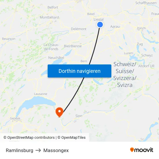 Ramlinsburg to Massongex map