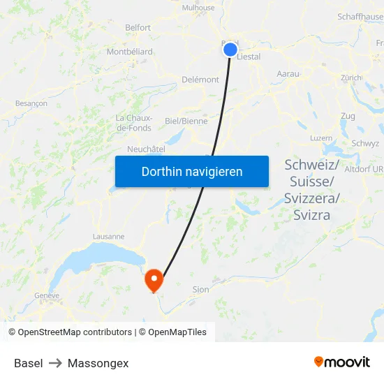 Basel to Massongex map