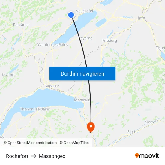Rochefort to Massongex map
