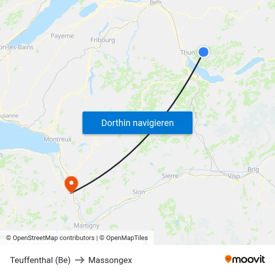 Teuffenthal (Be) to Massongex map