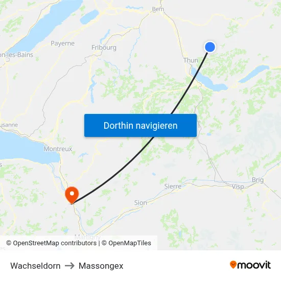 Wachseldorn to Massongex map