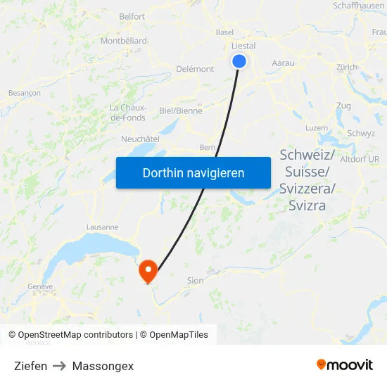 Ziefen to Massongex map
