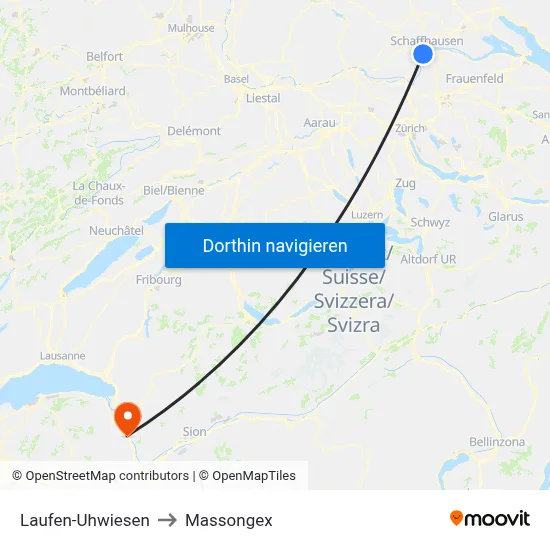 Laufen-Uhwiesen to Massongex map