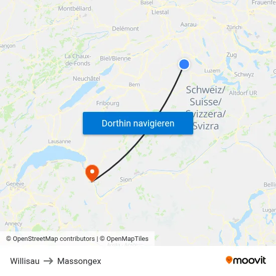 Willisau to Massongex map