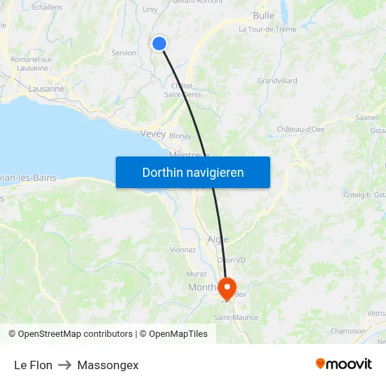Le Flon to Massongex map