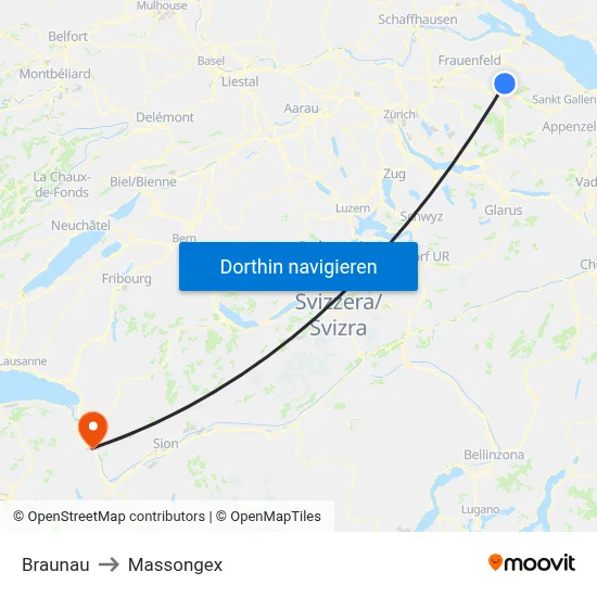 Braunau to Massongex map