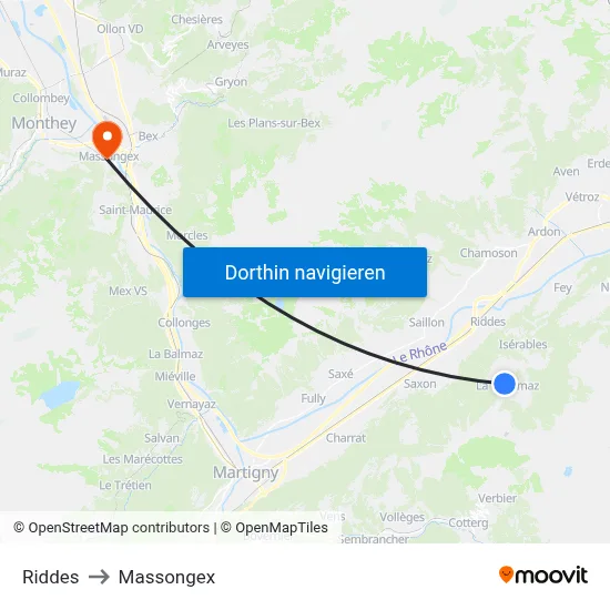 Riddes to Massongex map