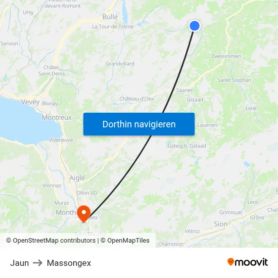 Jaun to Massongex map
