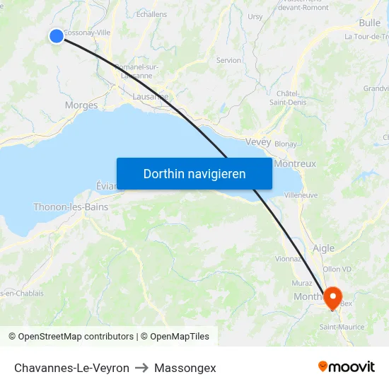 Chavannes-Le-Veyron to Massongex map