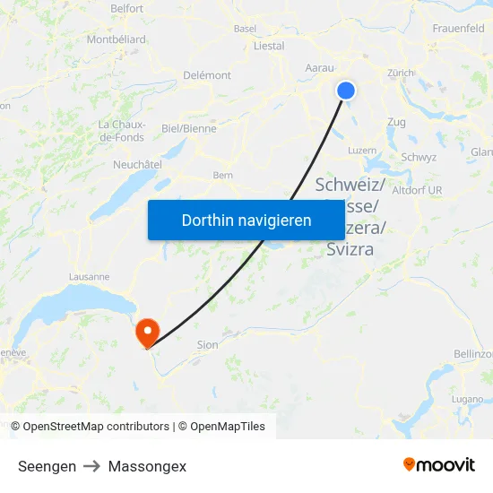Seengen to Massongex map