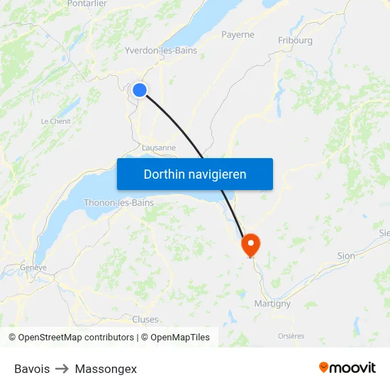 Bavois to Massongex map