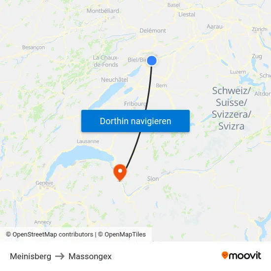 Meinisberg to Massongex map