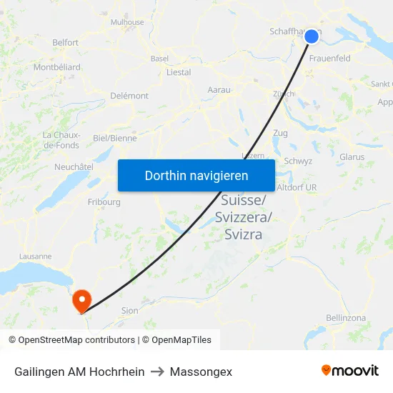 Gailingen AM Hochrhein to Massongex map