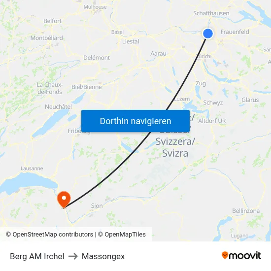 Berg AM Irchel to Massongex map