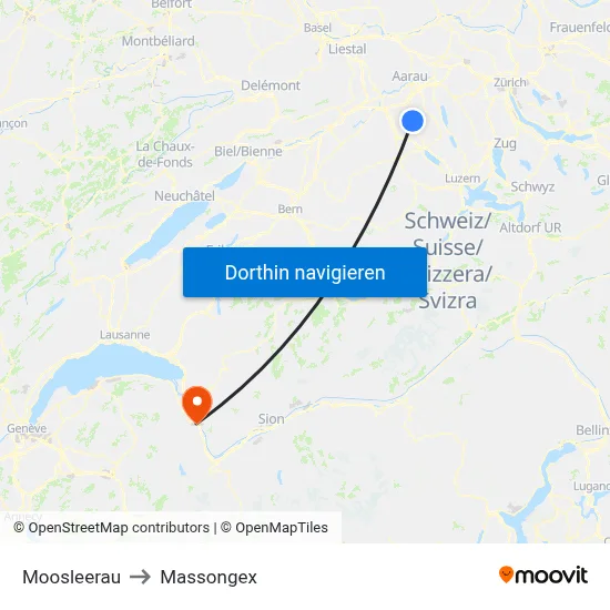 Moosleerau to Massongex map