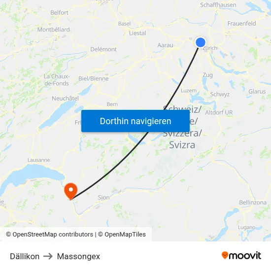 Dällikon to Massongex map