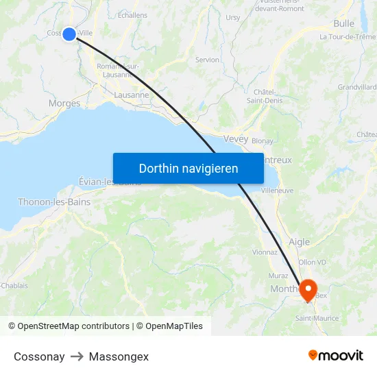 Cossonay to Massongex map