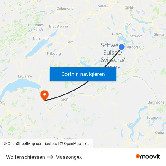 Wolfenschiessen to Massongex map