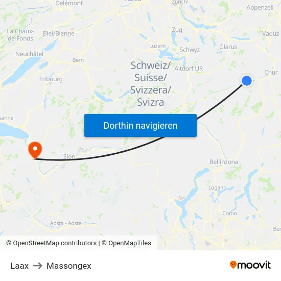 Laax to Massongex map