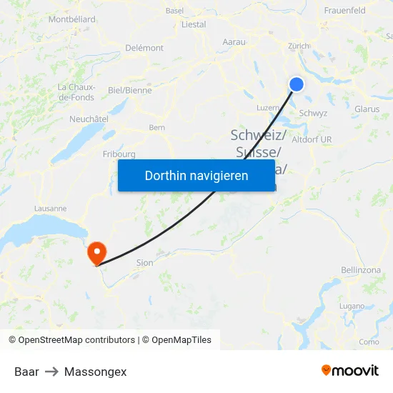 Baar to Massongex map