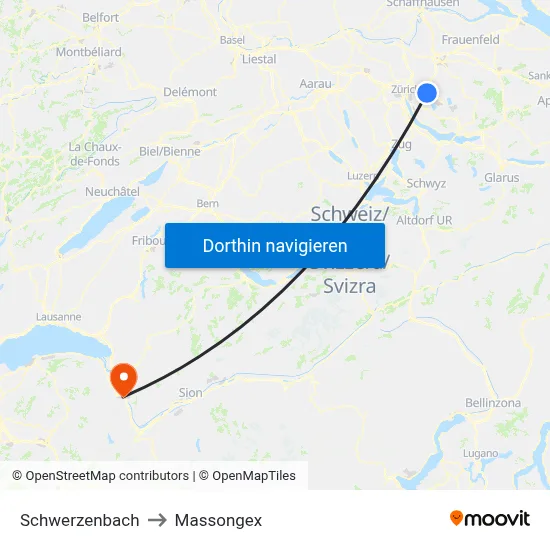 Schwerzenbach to Massongex map
