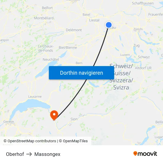 Oberhof to Massongex map