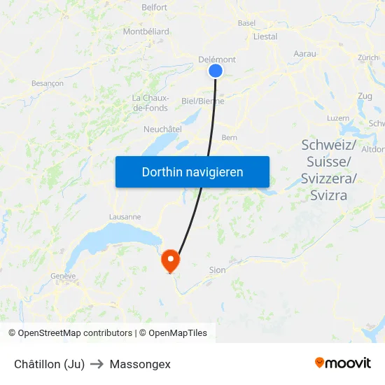 Châtillon (Ju) to Massongex map