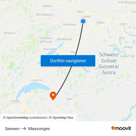 Seewen to Massongex map