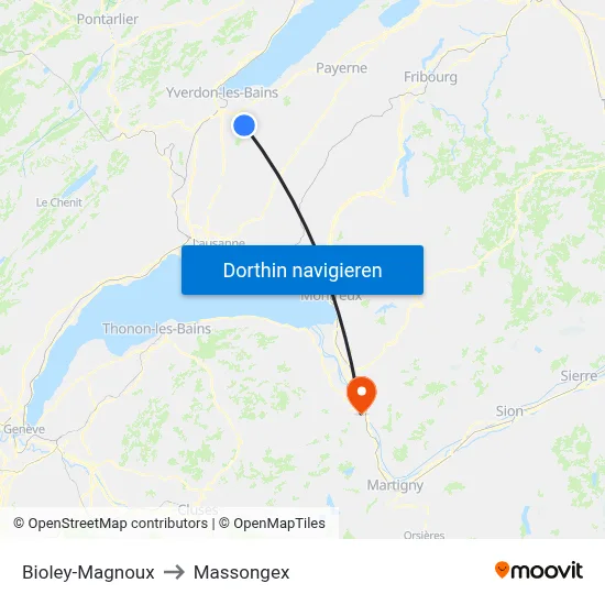 Bioley-Magnoux to Massongex map