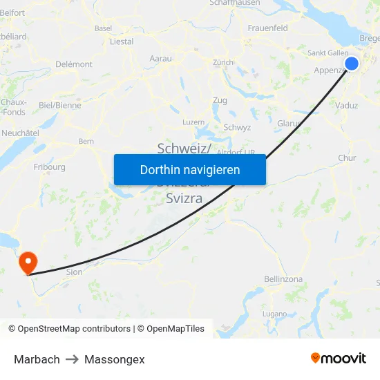 Marbach to Massongex map