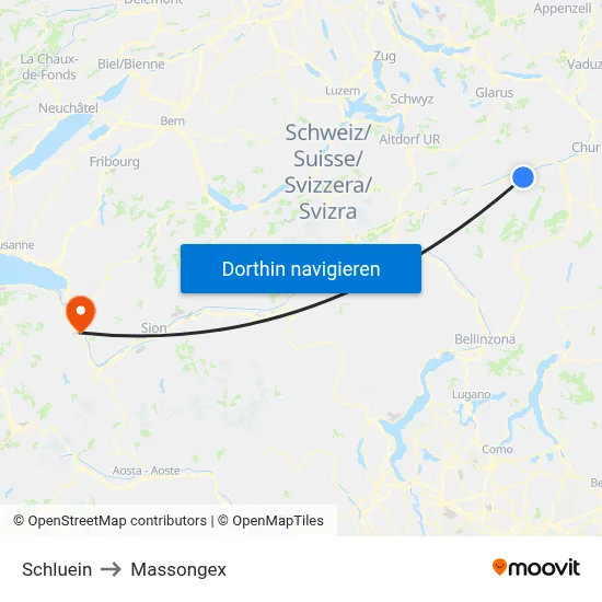 Schluein to Massongex map