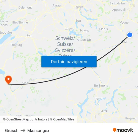 Grüsch to Massongex map
