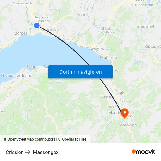 Crissier to Massongex map
