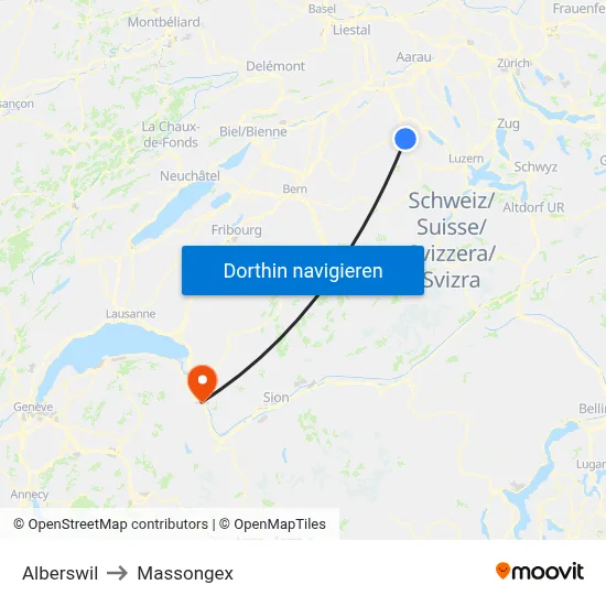 Alberswil to Massongex map